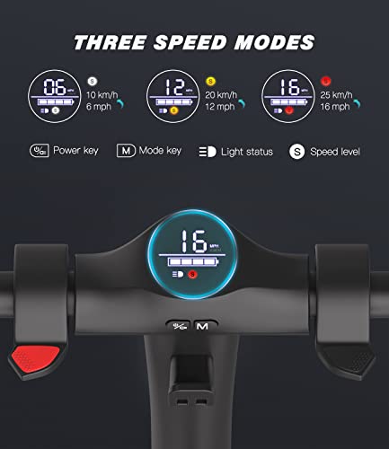 Electric Scooter, 3 Gears, Max Speed 15.5MPH, 12 Miles Powerful Battery with 8'' Tires