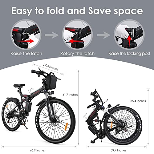 GELEISEN Electric Bike for Adults, Folding Electric Mountain Bike 26