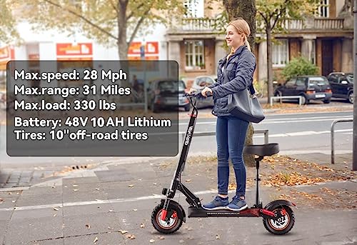 Electric Scooter for Adults, Electric Scooter with Seat, 10" Pneumatic Tires