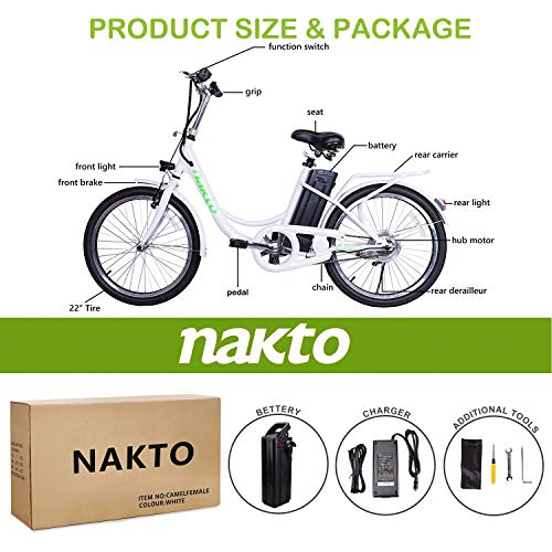 NAKTO 22" Electric Bike 250W Electric Bicycle Sporting City Ebike for Female