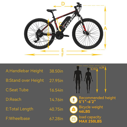 Totem Electric Bike for Adults 26”, Electric Mountain Bicycle 350W Motor, 20MPH Victor 2.0 with 36V 10.4Ah Removable Battery